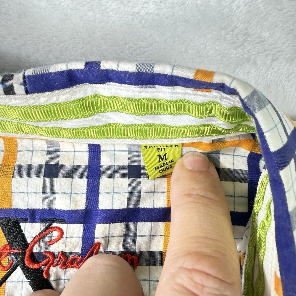 Robert Graham‎ Shirt Mens Medium Multi Colored Tailored Fit Checkered Flip Cuff - Picture 5 of 8